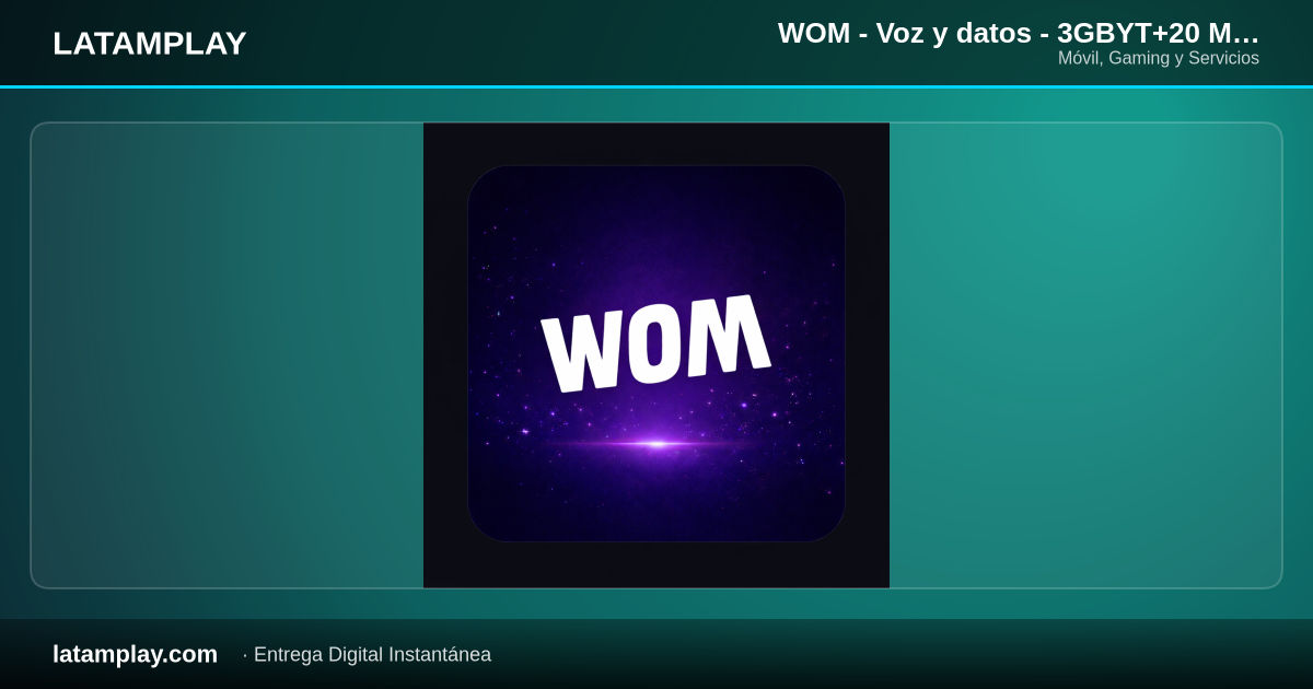 WOM - Voz y datos - 3GBYT+20 Min LDI USA CAN PR MEX+7.5GB NAV+Min SMS Ilim+WA FA NE DAx14D - Comprar en LATAMPLAY Colombia